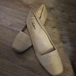 Trotters Beige Flats with Silver Studs
